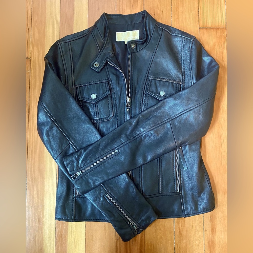 Buttery soft Michael Kors genuine leather bomber jacket